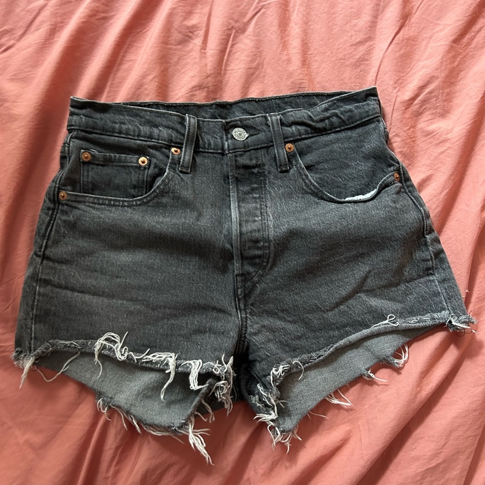 Levi's Black Frayed Denim Shorts